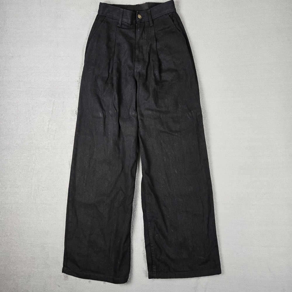 Lucy and Yak Pants Womens 24 Wide-Leg Baggy Twill Trousers Black *READ